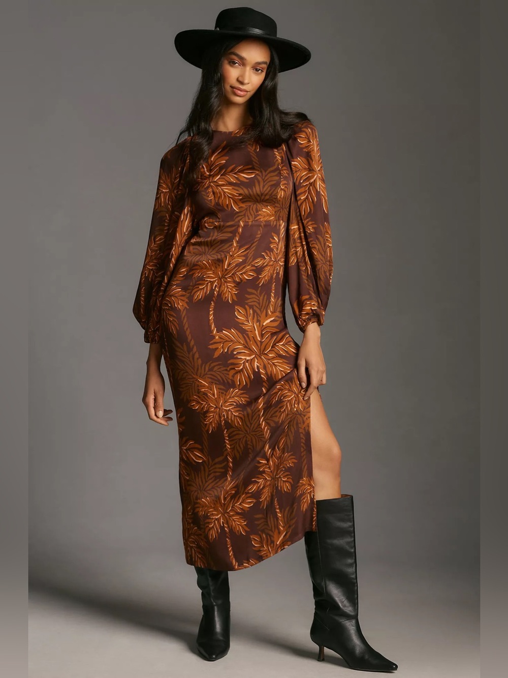 Anthropologie FARM Rio 
Long-Sleeve Open Low Back Printed Midi Dress Large NWT!